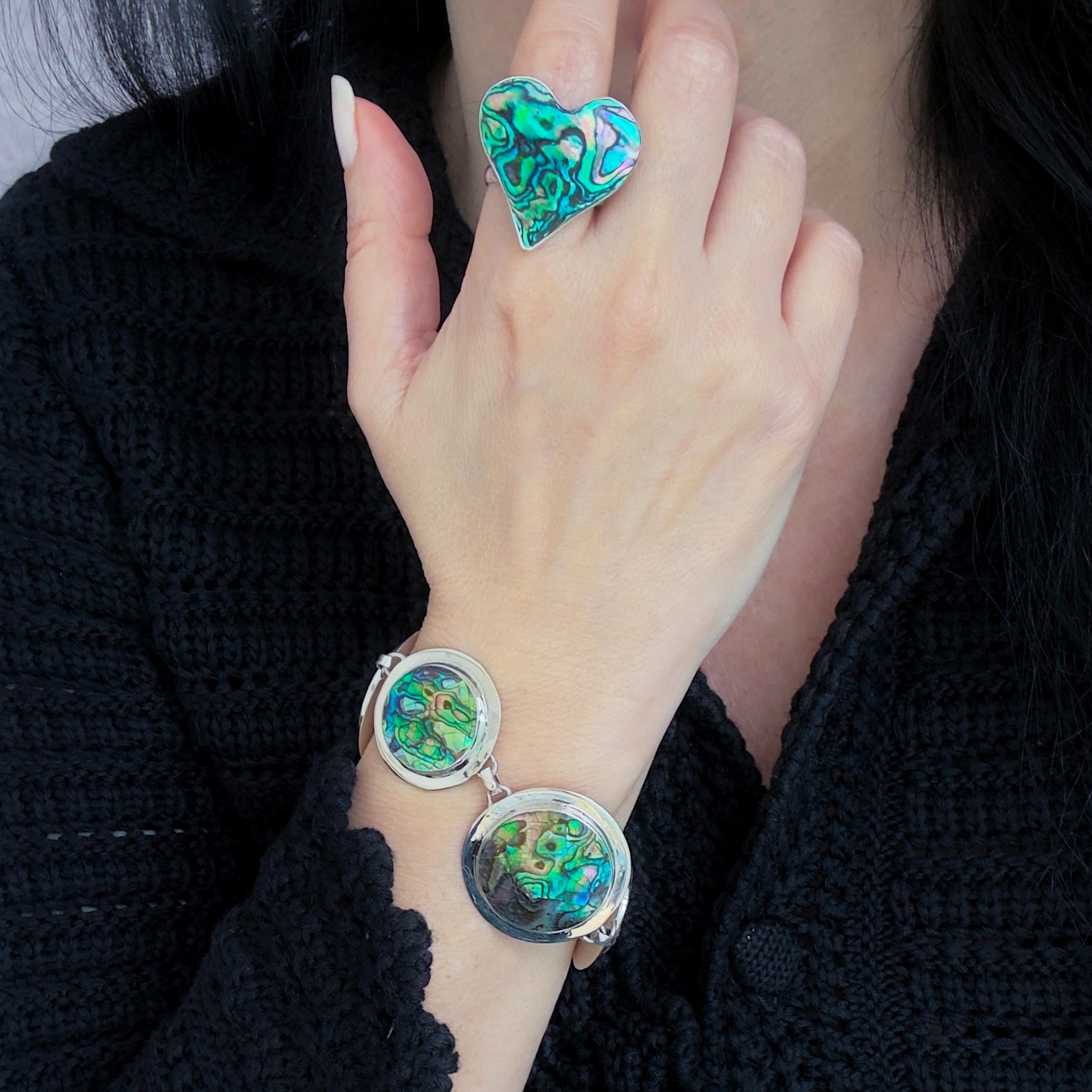 Abalone Shell Heart Sterling Silver Ring - Reveka Rose
