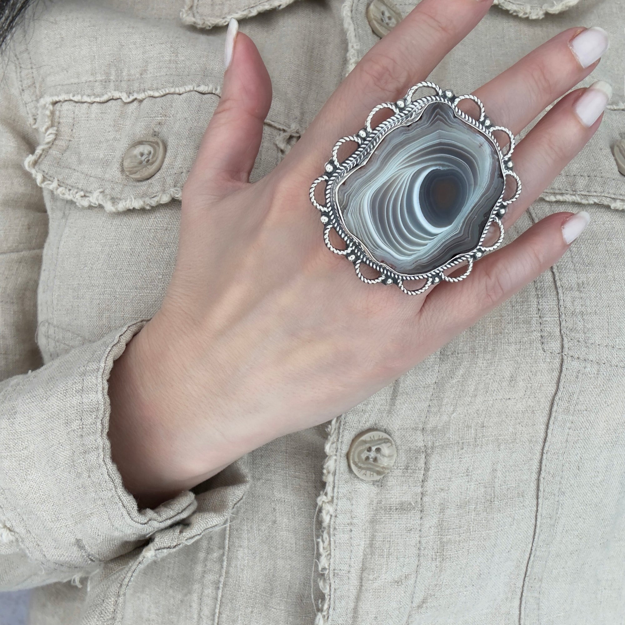 Banded Agate Statement Ring