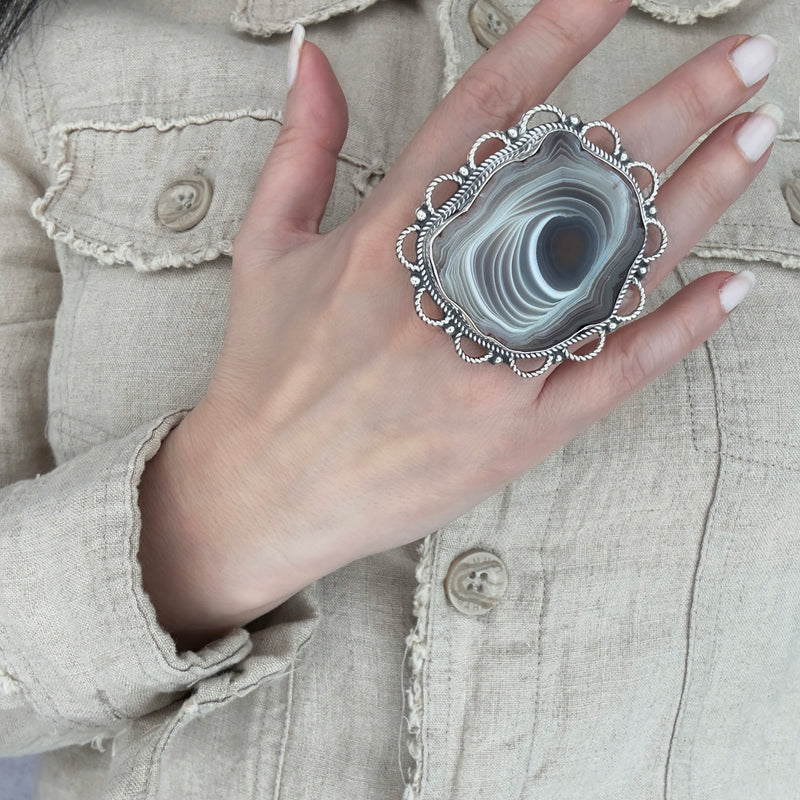 banded agate statement ring