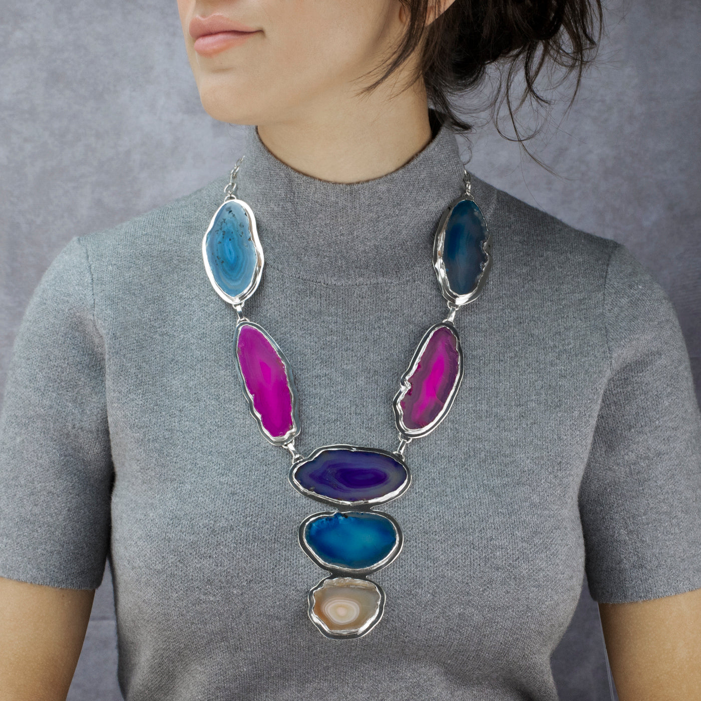 Large Agate Slice Statement Necklace