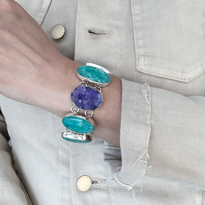 one of a kind amethyst druzy amazonite bracelet