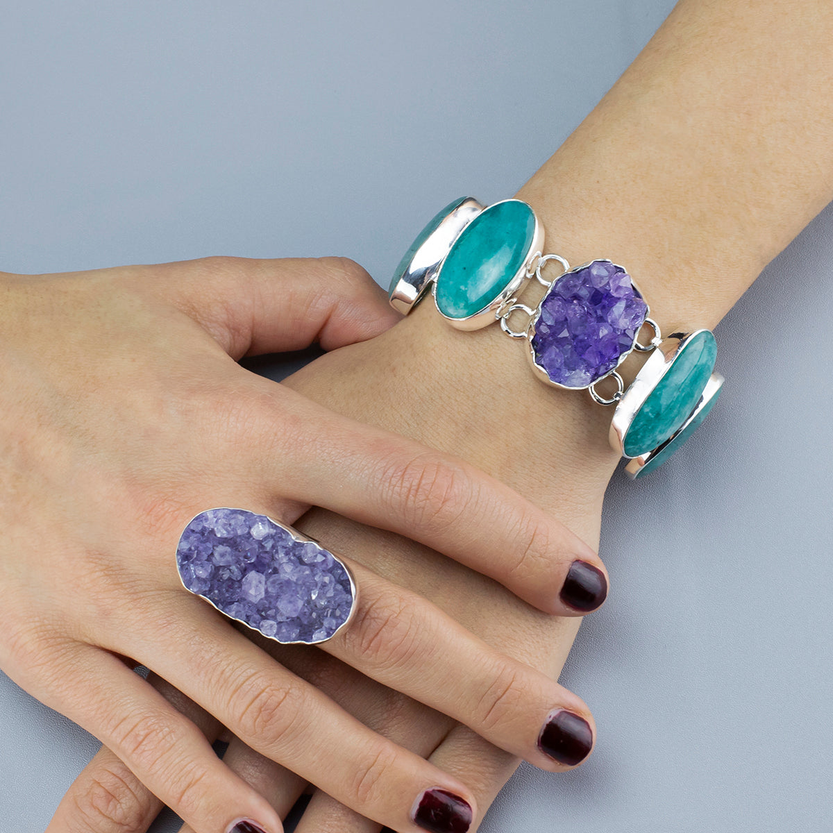 Amazonite and Amethyst Druzy Bracelet