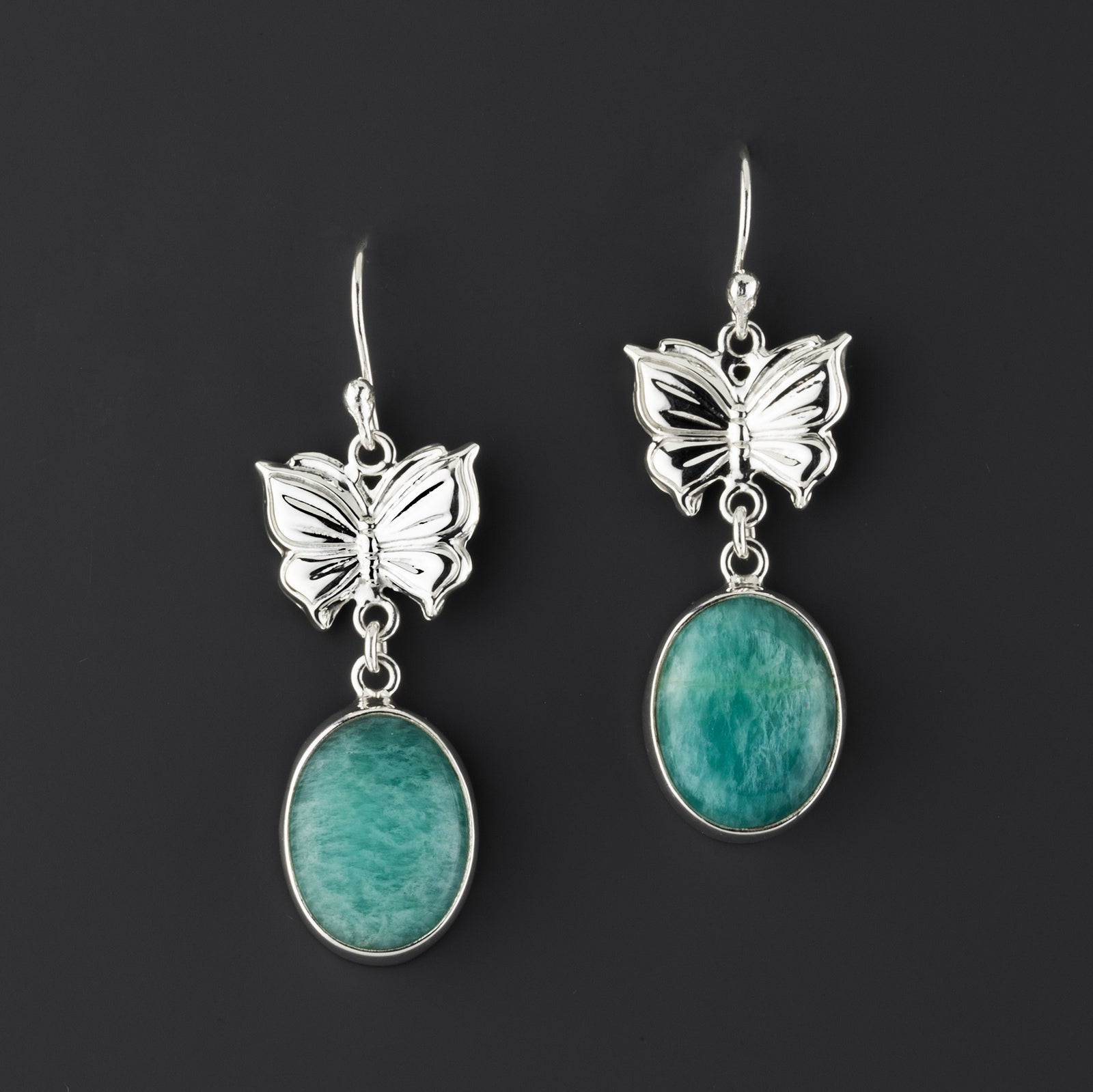 Amazonite Butterfly Silver Earrings