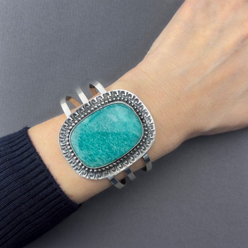 amazonite large sterling silver cuff bracelet