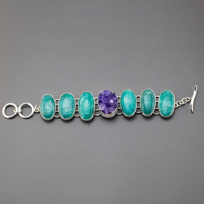 Large Amazonite and Amethyst Stone Bracelet