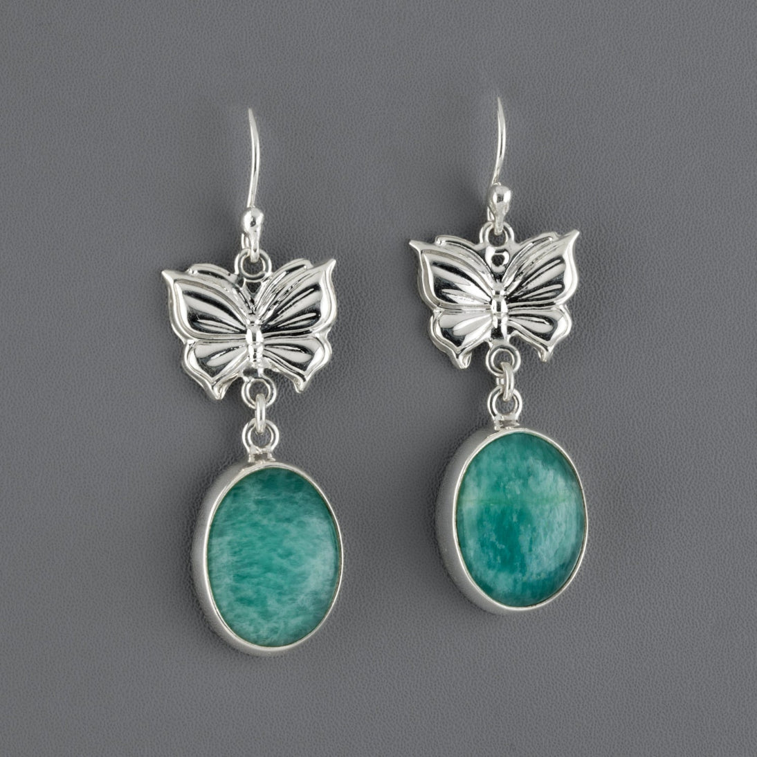 Amazonite Butterfly Silver Earrings