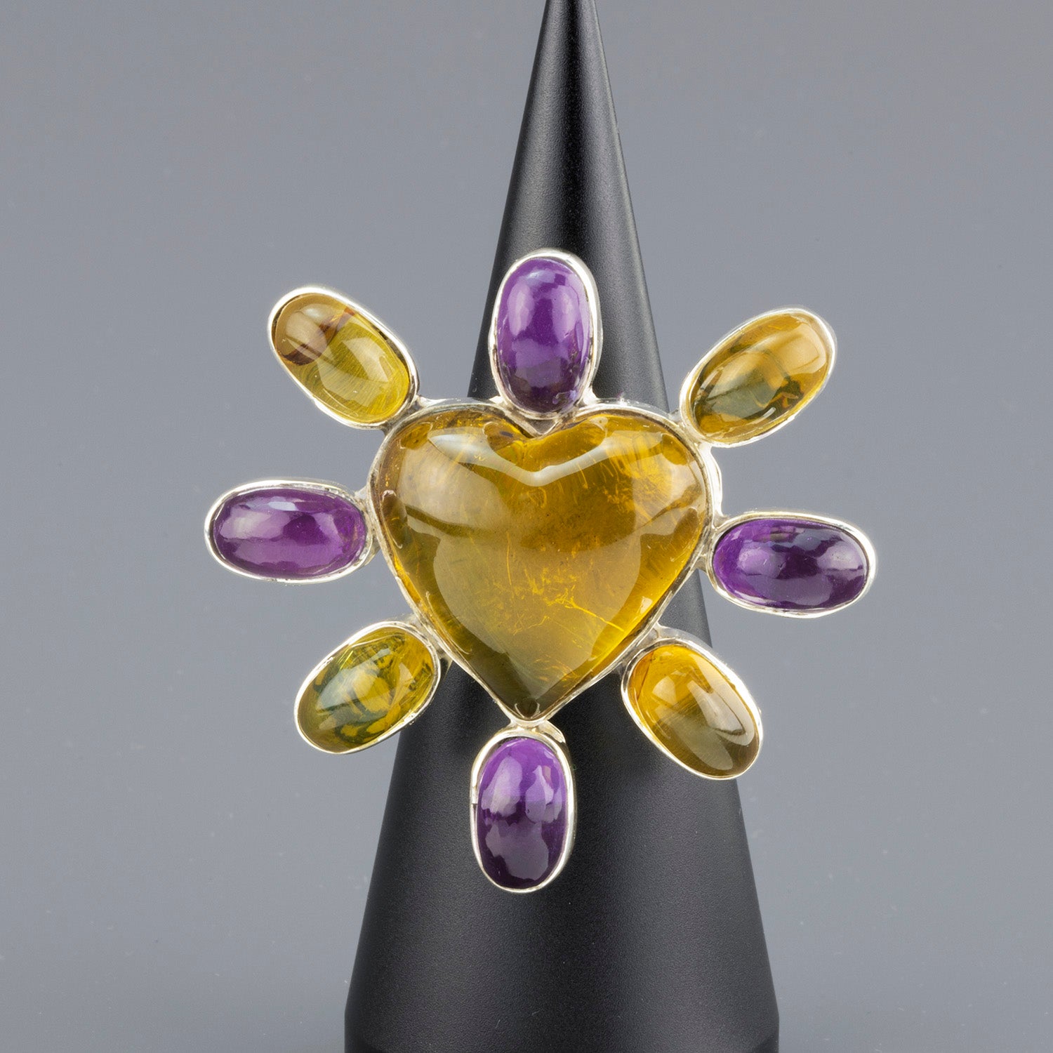 Amethyst and Amber Heart Statement Ring