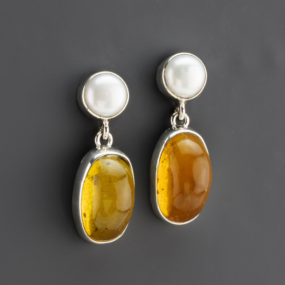 amber and pearl drop earrings