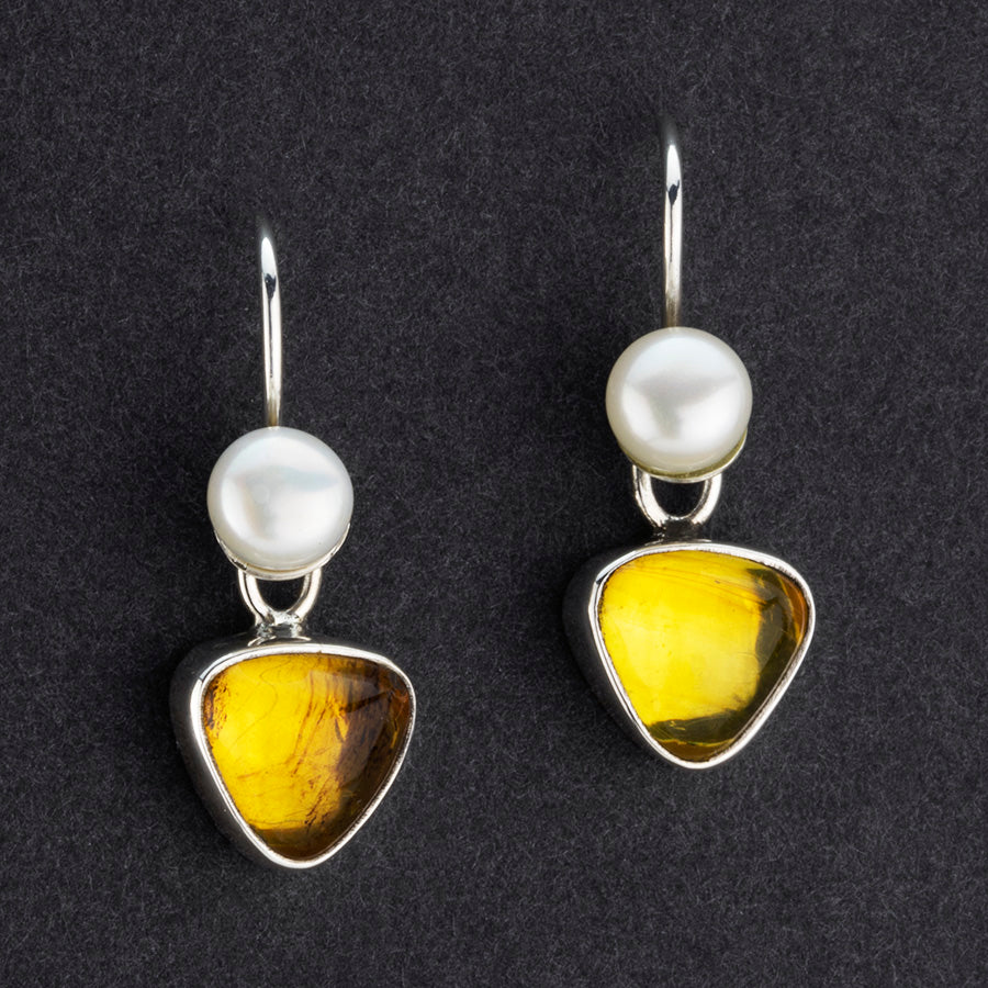 amber and pearl drop earrings