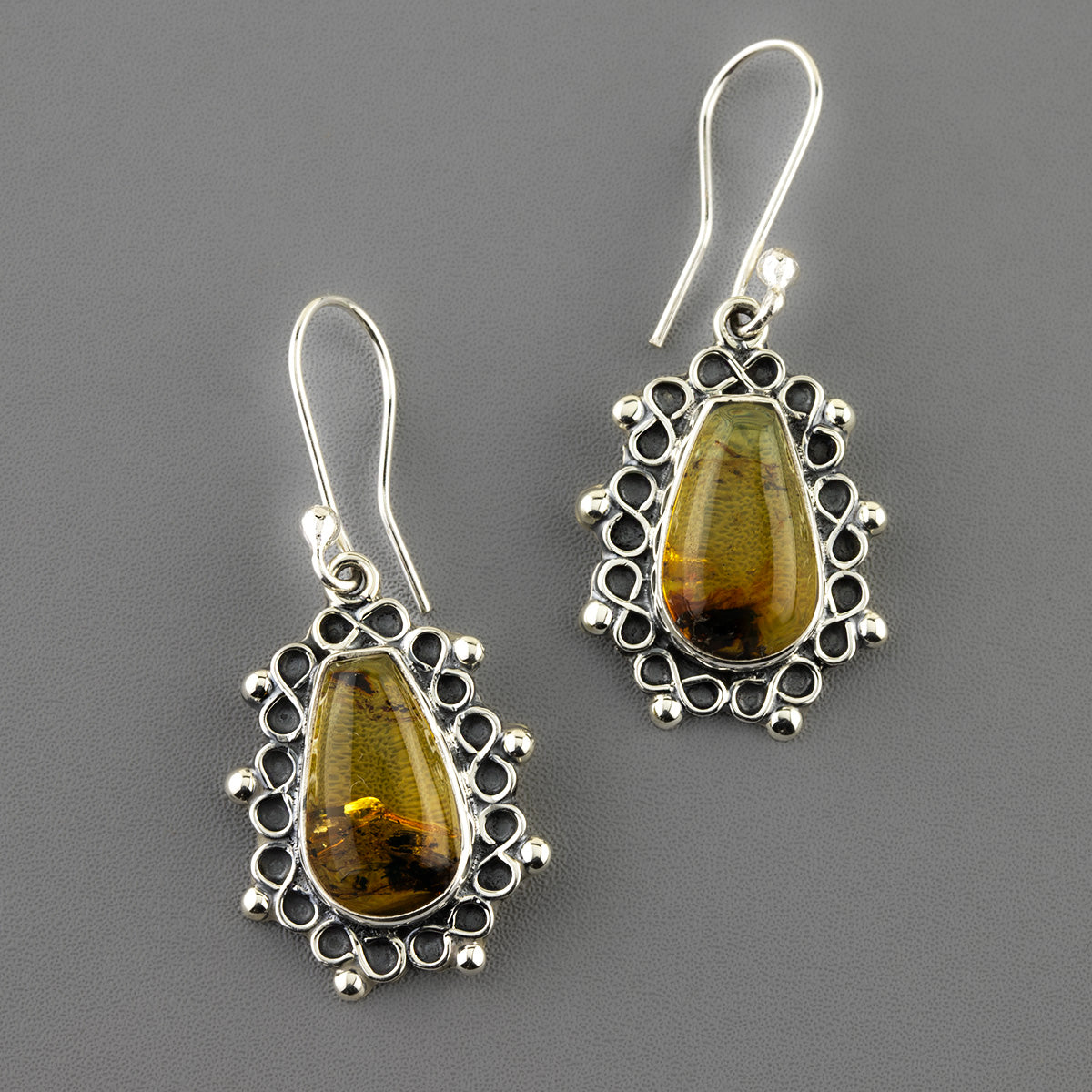 amber artisan sterling silver earrings