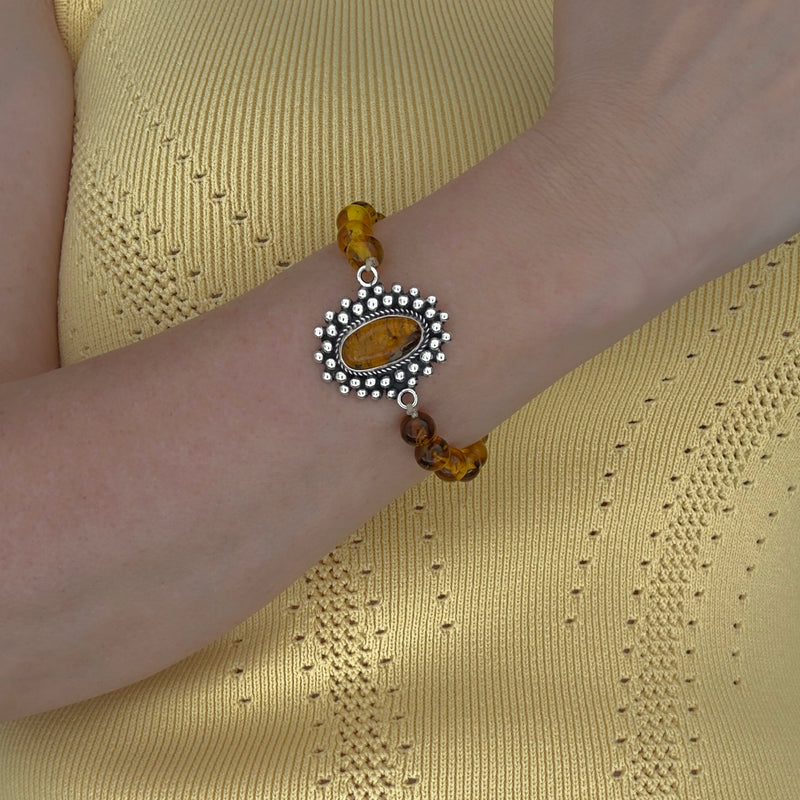 golden hour silver and amber bracelet