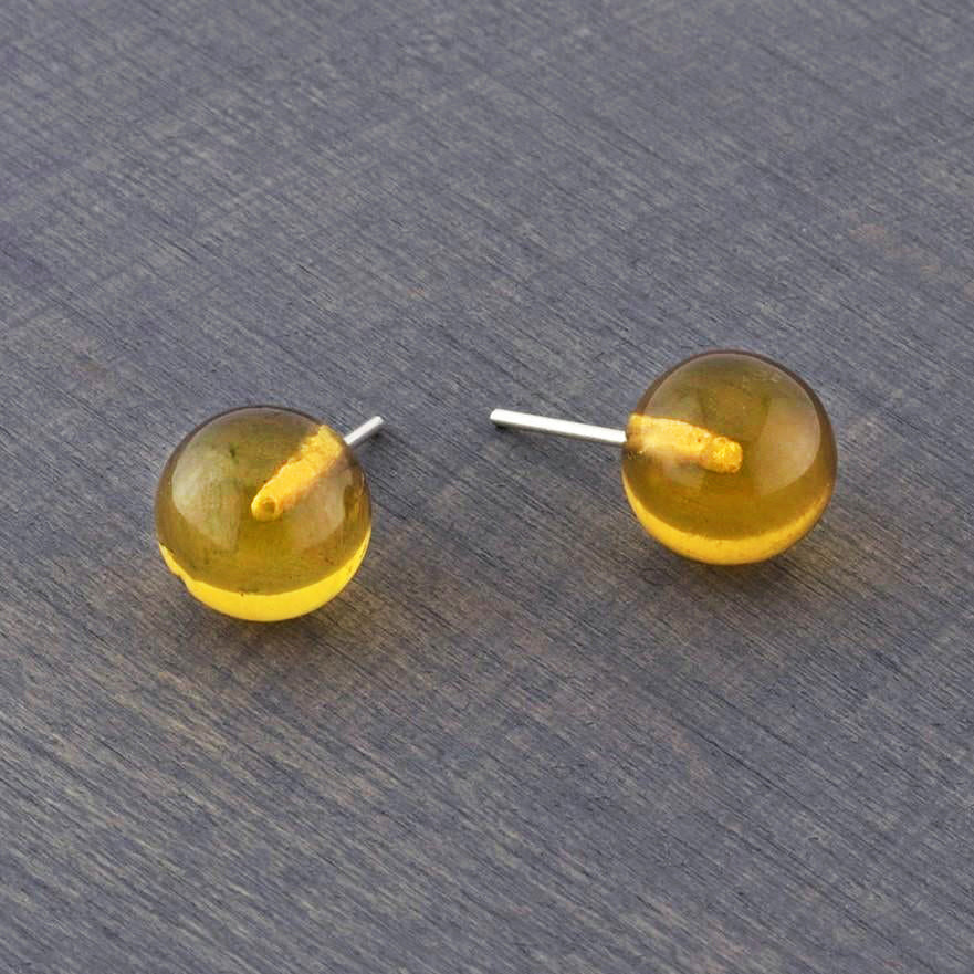 amber ball stud earrings