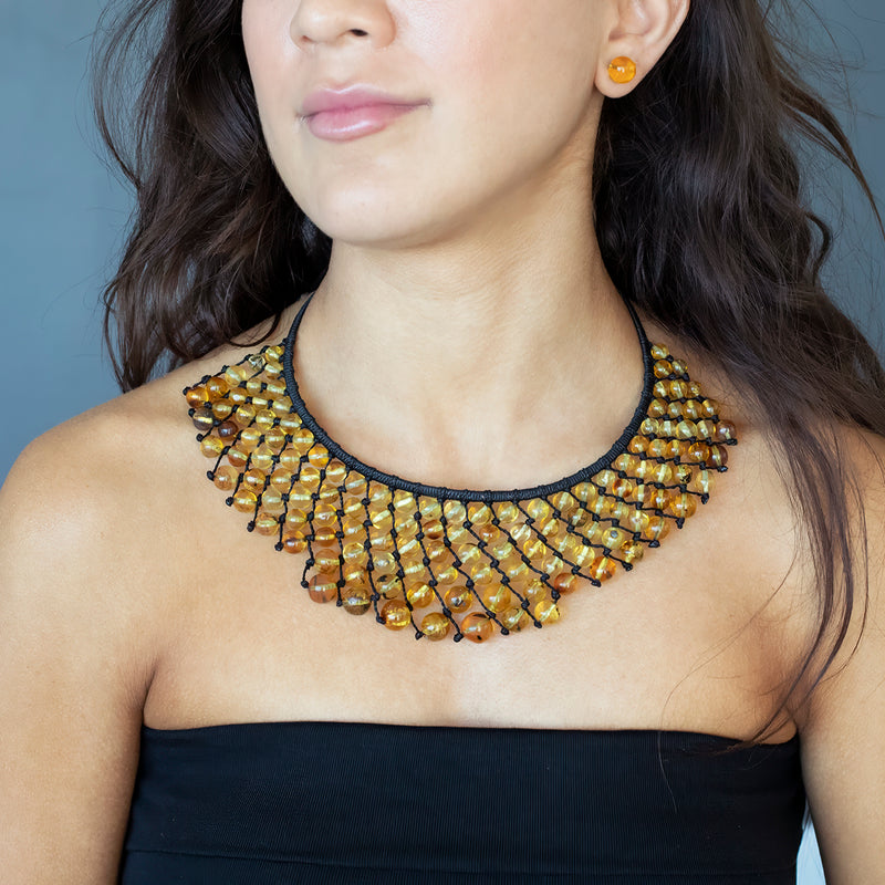 Mexican amber ball bib necklace