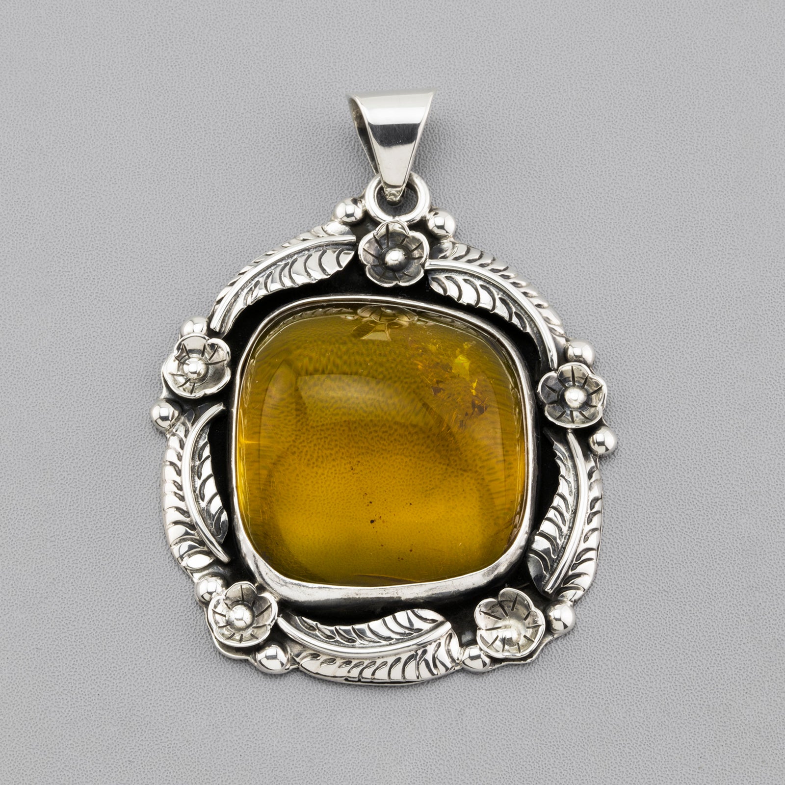 amber bloom Mexican silver pendant