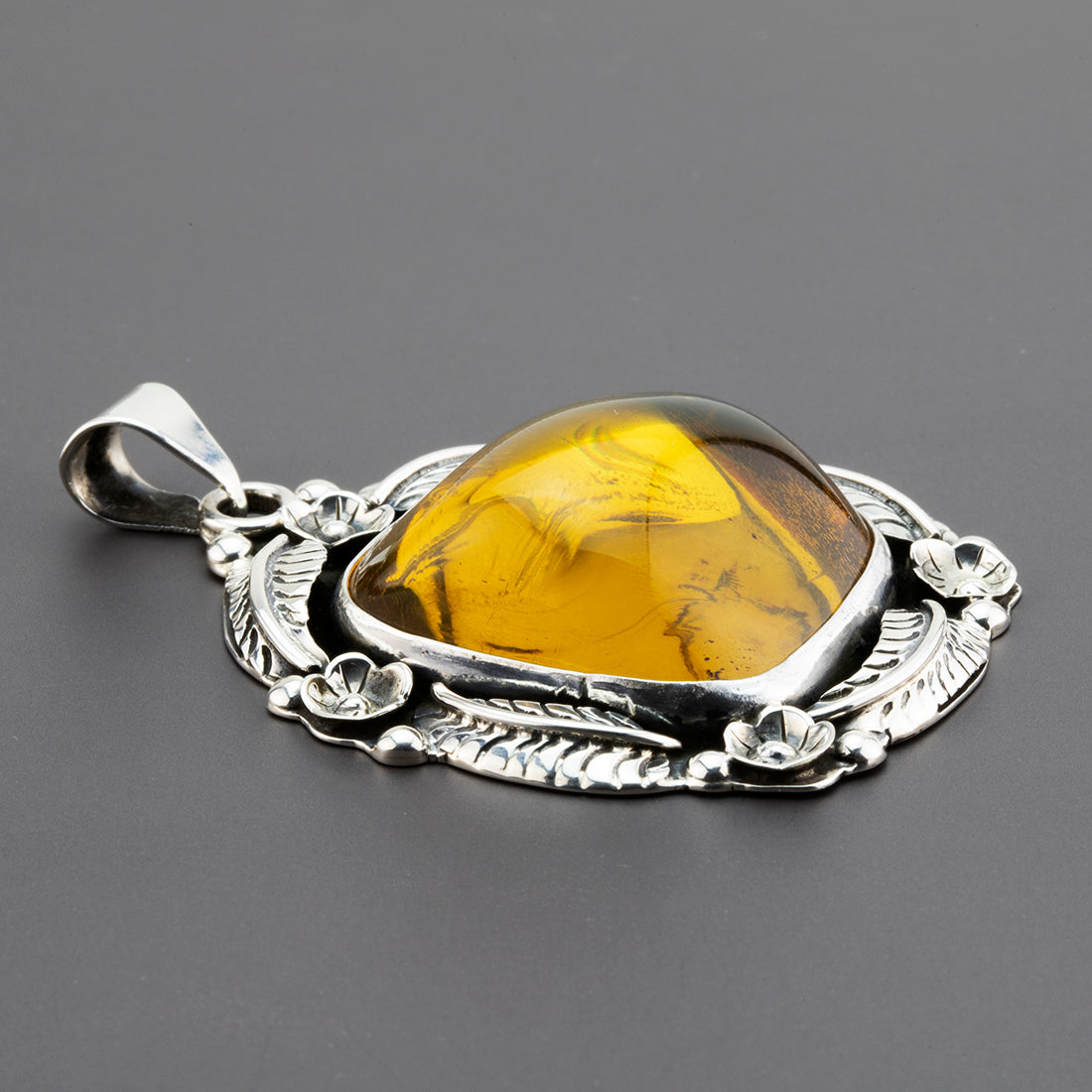 Amber Bloom Mexican Silver Pendant