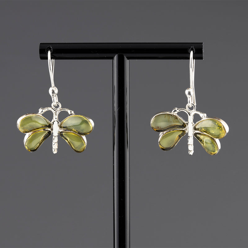 amber butterfly drop earrings