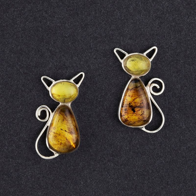 amber cat stud earrings