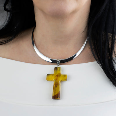 Oversized Amber Cross Necklace