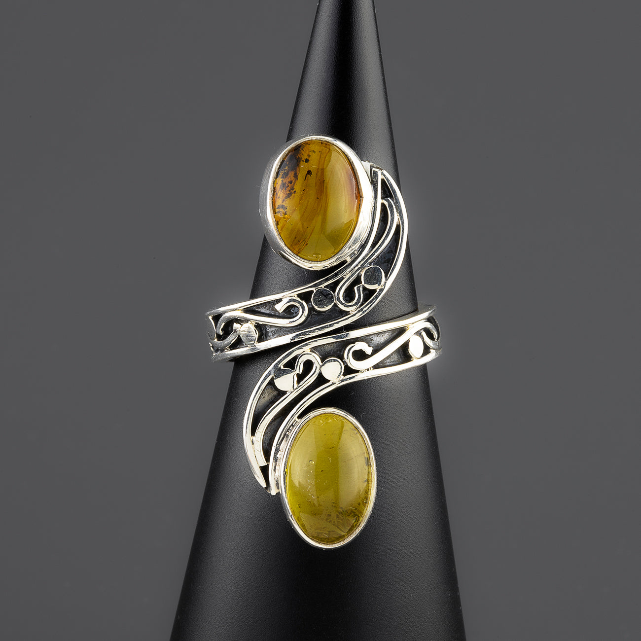 amber duet Mexican silver ring