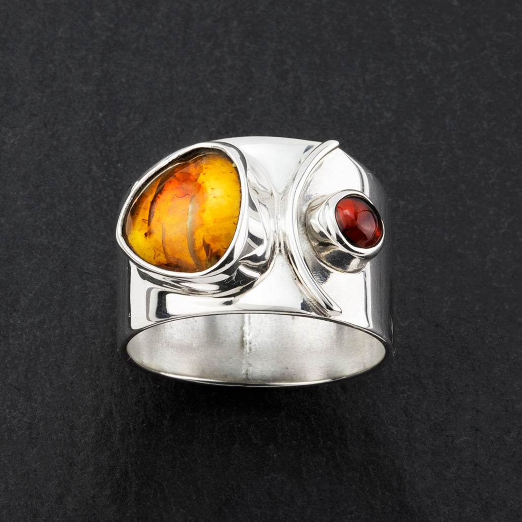 amber garnet wide band ring