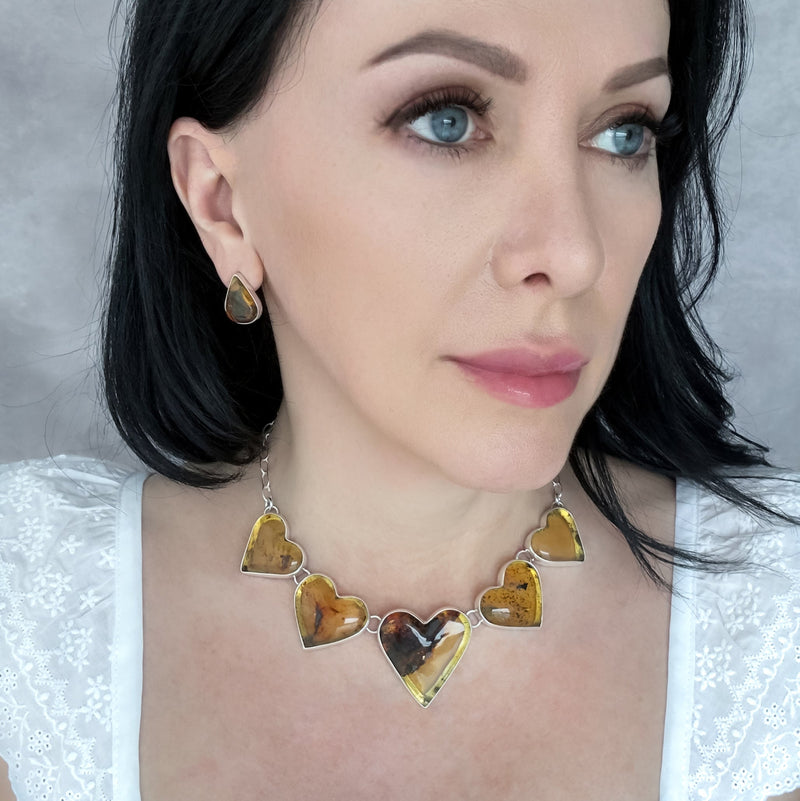 solar romance amber heart statement necklace