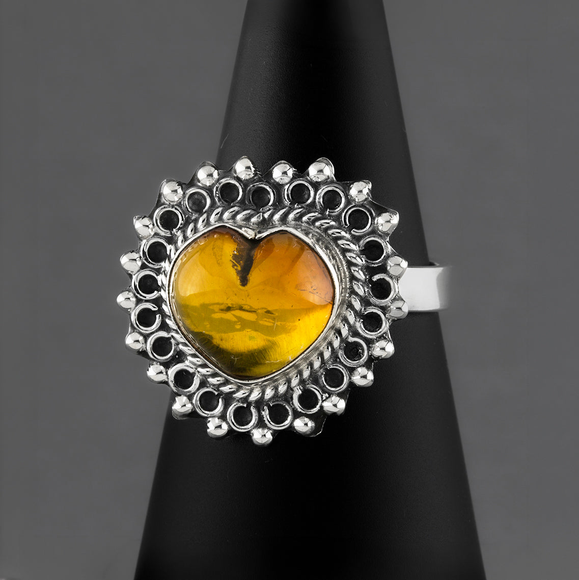 Golden Heart Amber Ring