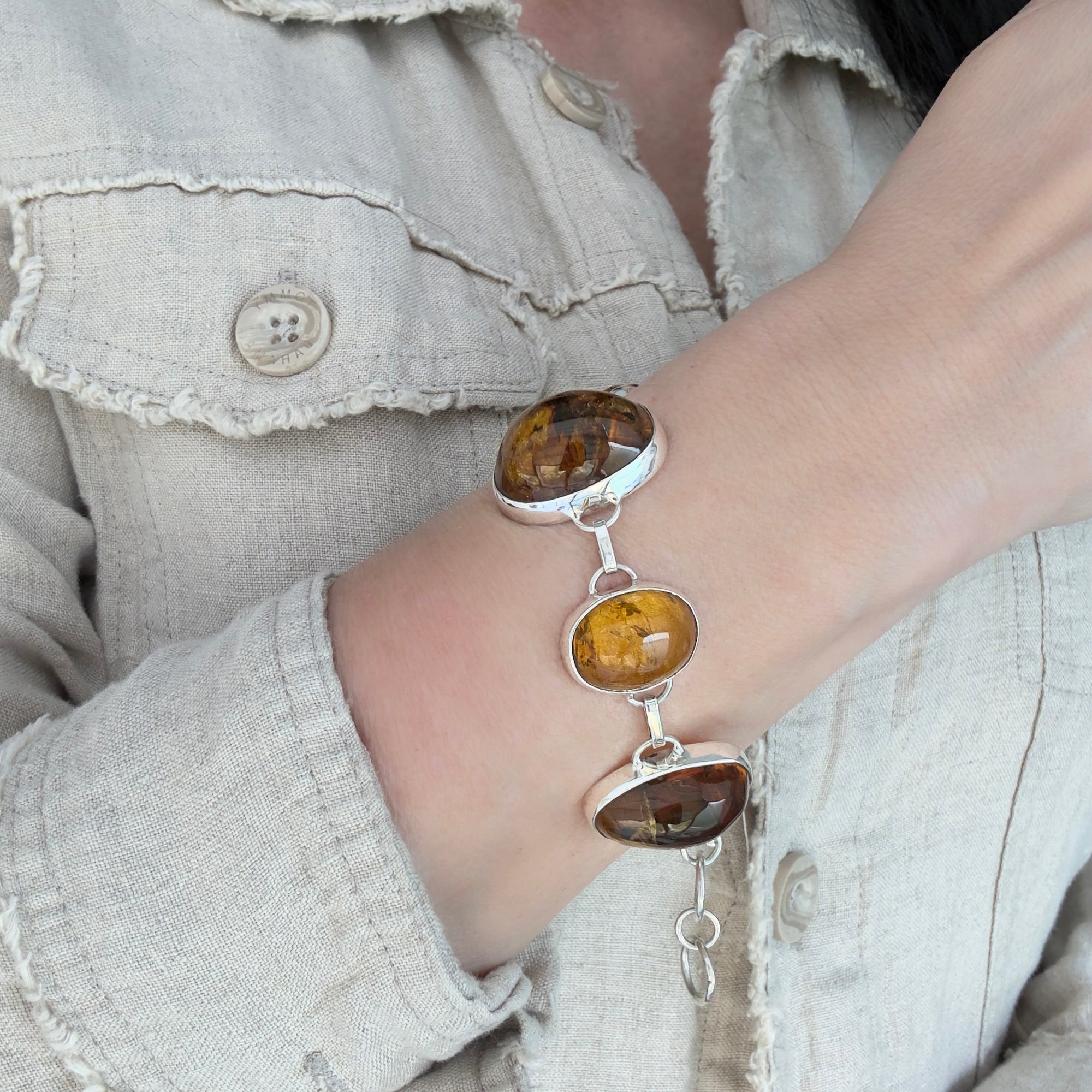 Golden Glow Amber Link Bracelet