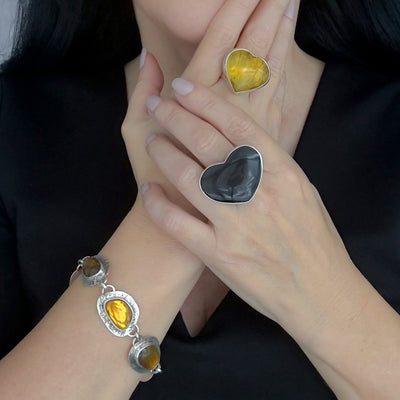 Golden Heart Amber Ring
