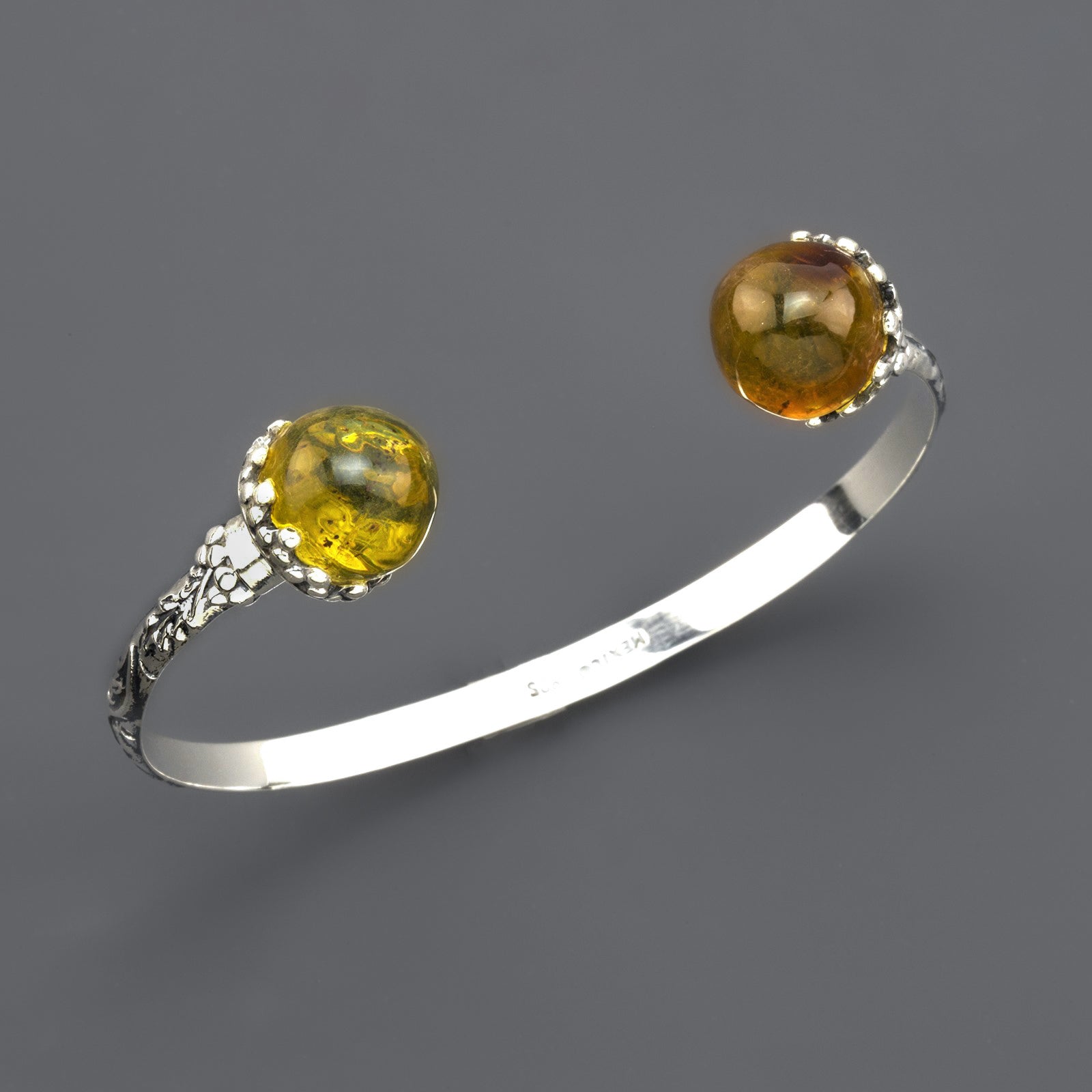 amber open sterling silver ball end bracelet