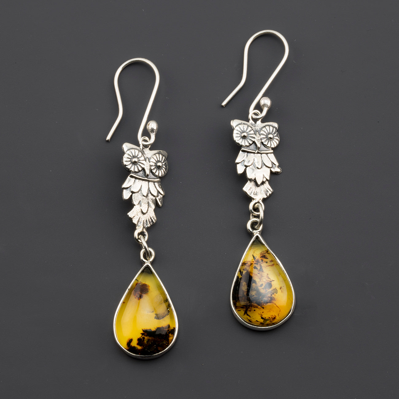 amber owl earrings