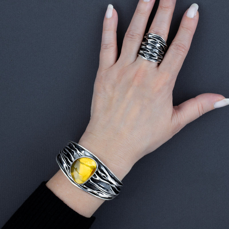 Amber Tide Mexican Silver Cuff Bracelet