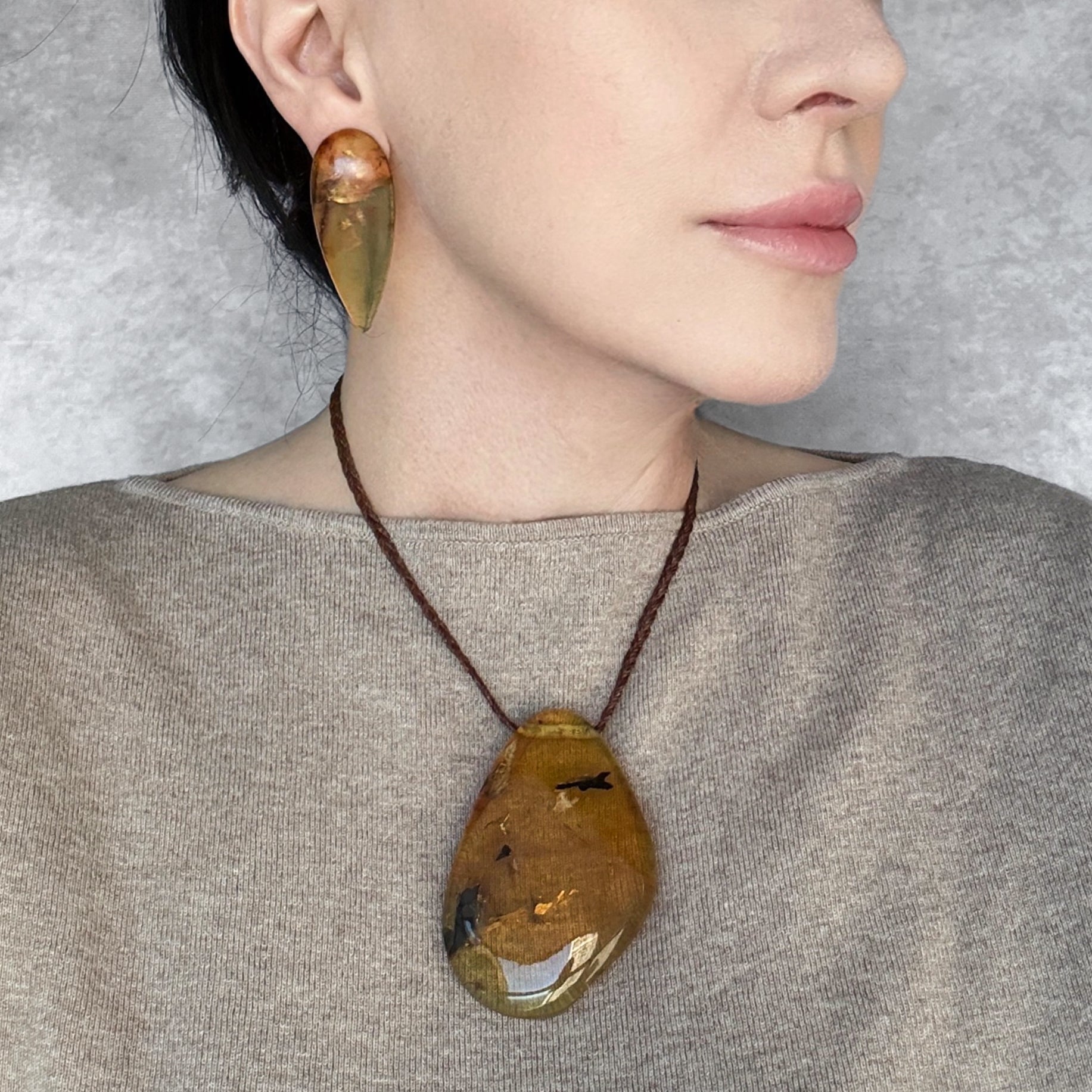 Amber Cabochon Statement Earrings
