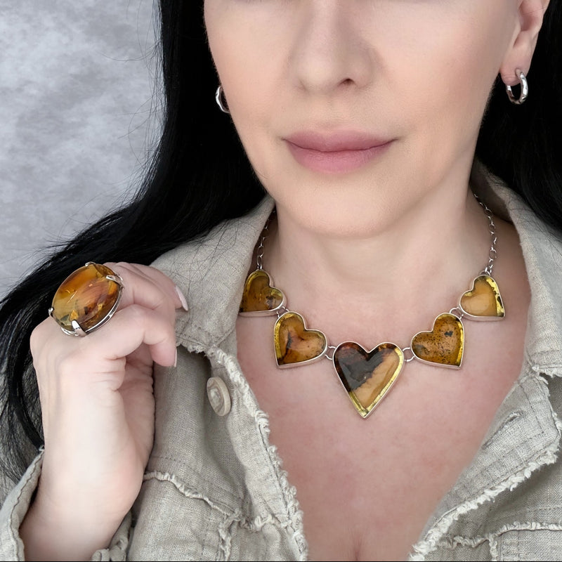 amber heart statement necklace