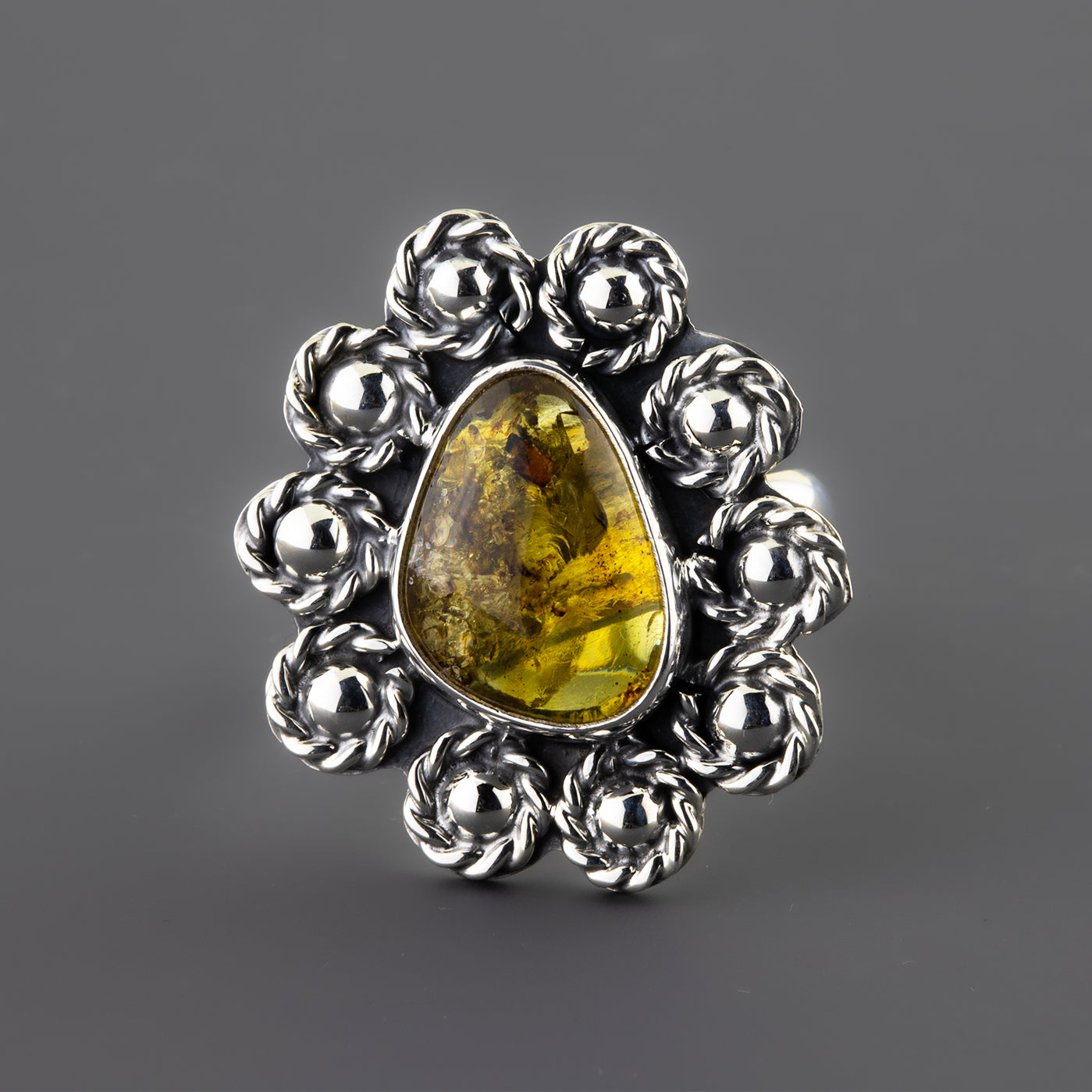 Artisan Sun Amber Silver Ring