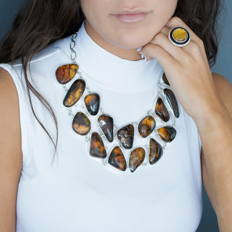 large chunky amber statement necklace