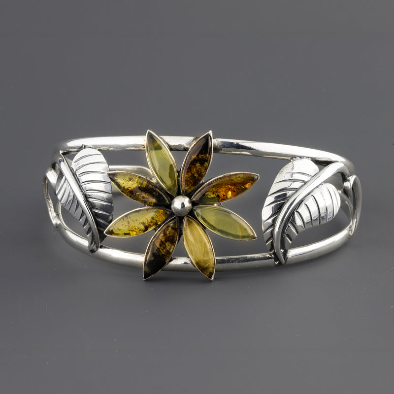 amber sterling silver floral cuff bracelet