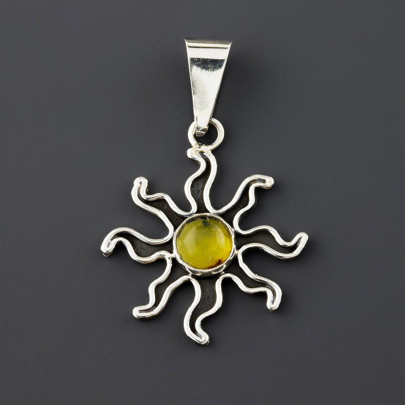 amber sun sterling silver pendant