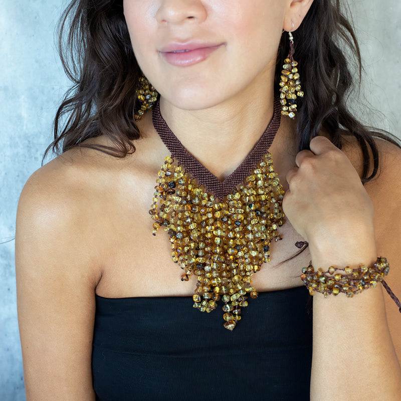 amber waterfall statement necklace