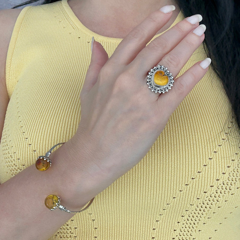 Golden Heart Amber Ring