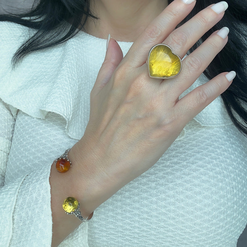 amber aura open silver cuff bracelet