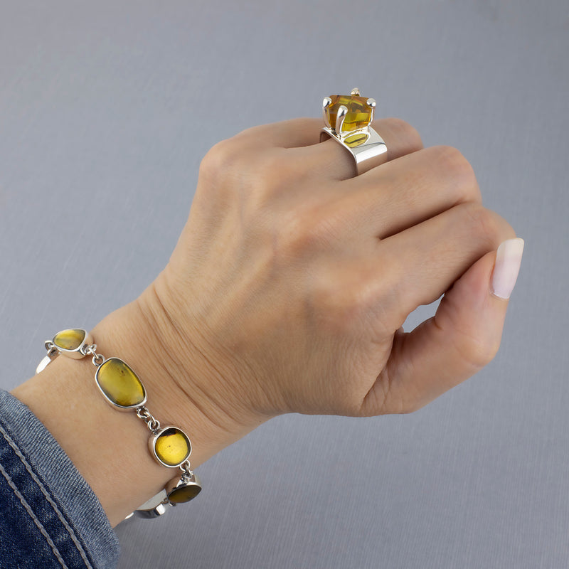 sterling silver and amber prong ring