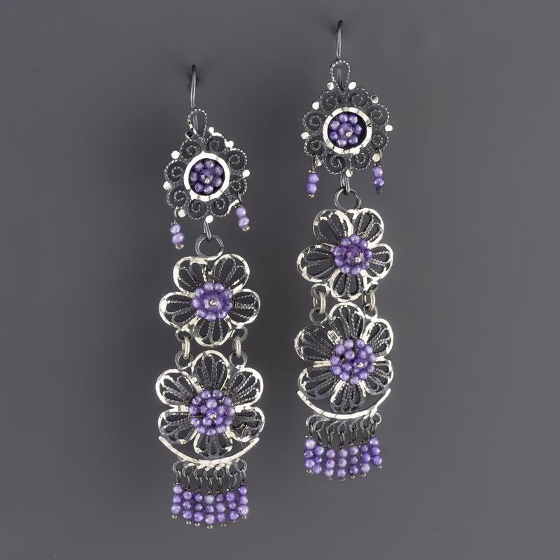 amethyst bloom Mexican filigree earrings
