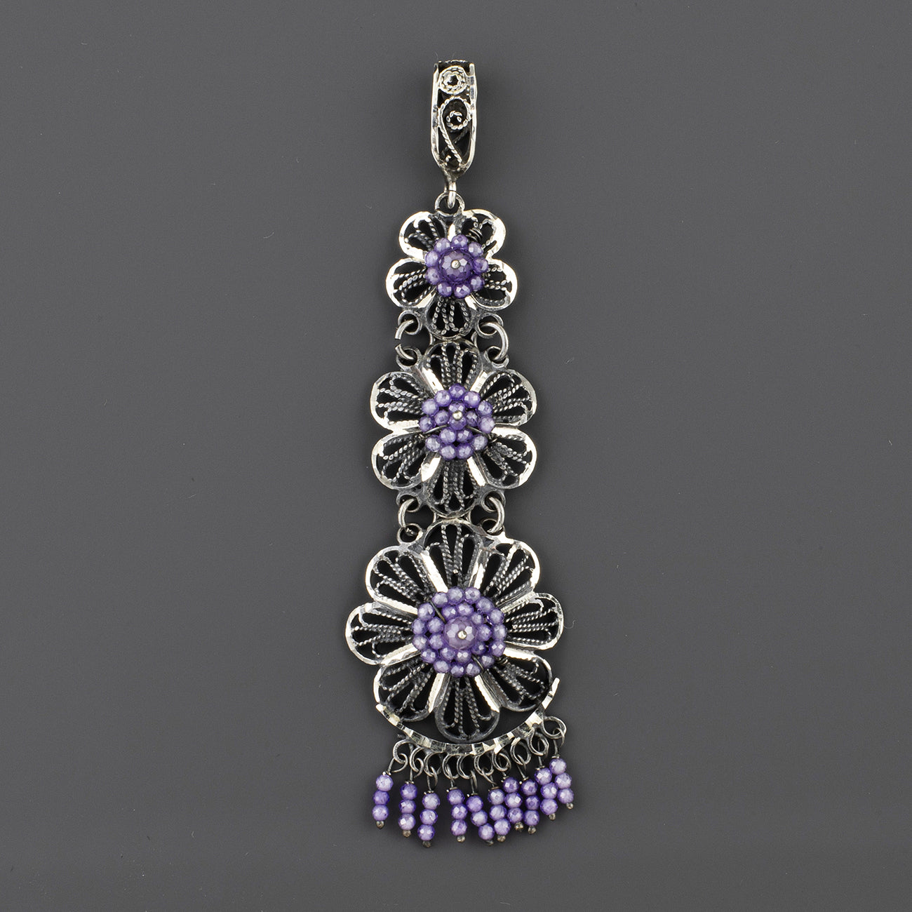 amethyst bloom Mexican filigree pendant