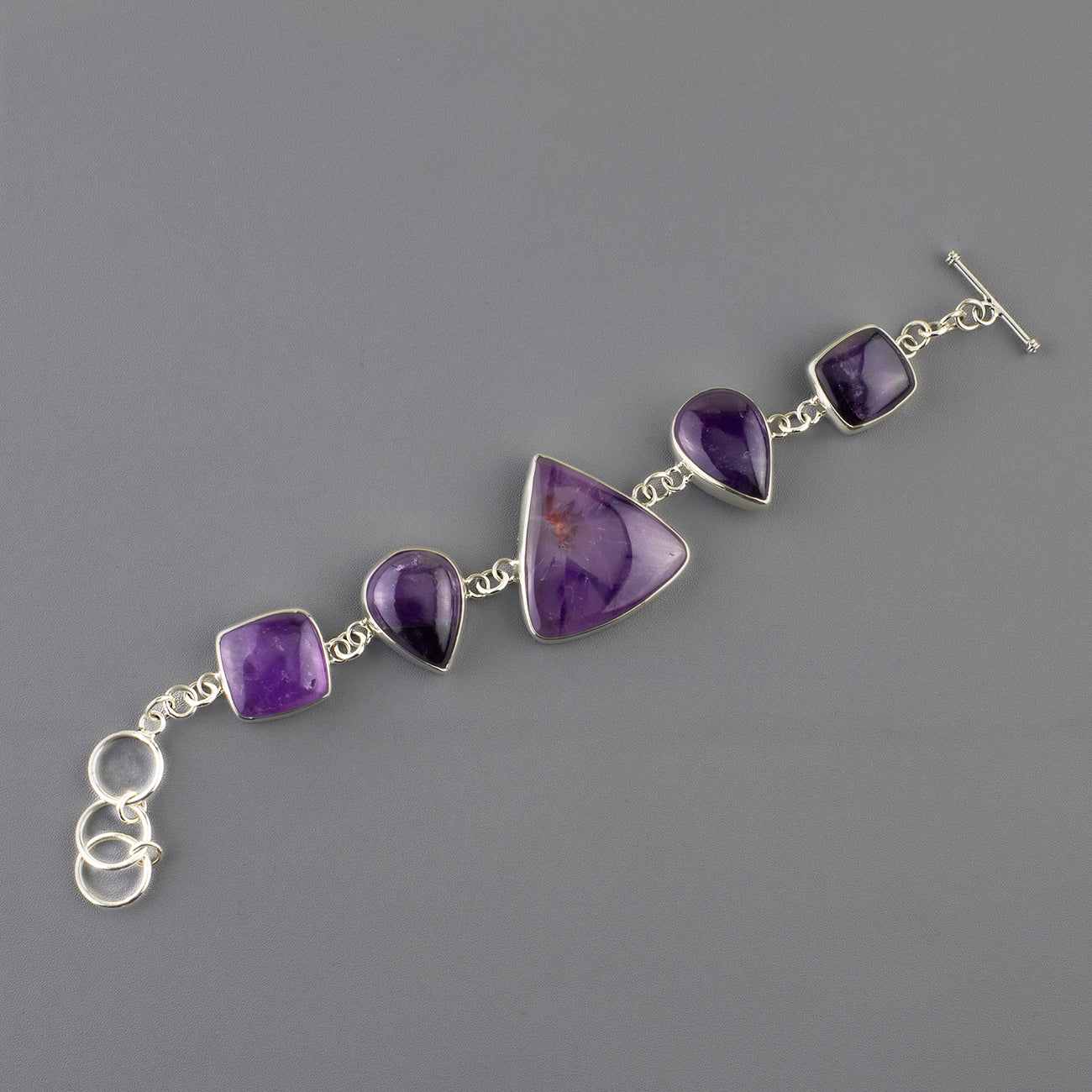 Large Genuine Amethyst Sterling Silver Link Bracelet - Reveka Rose