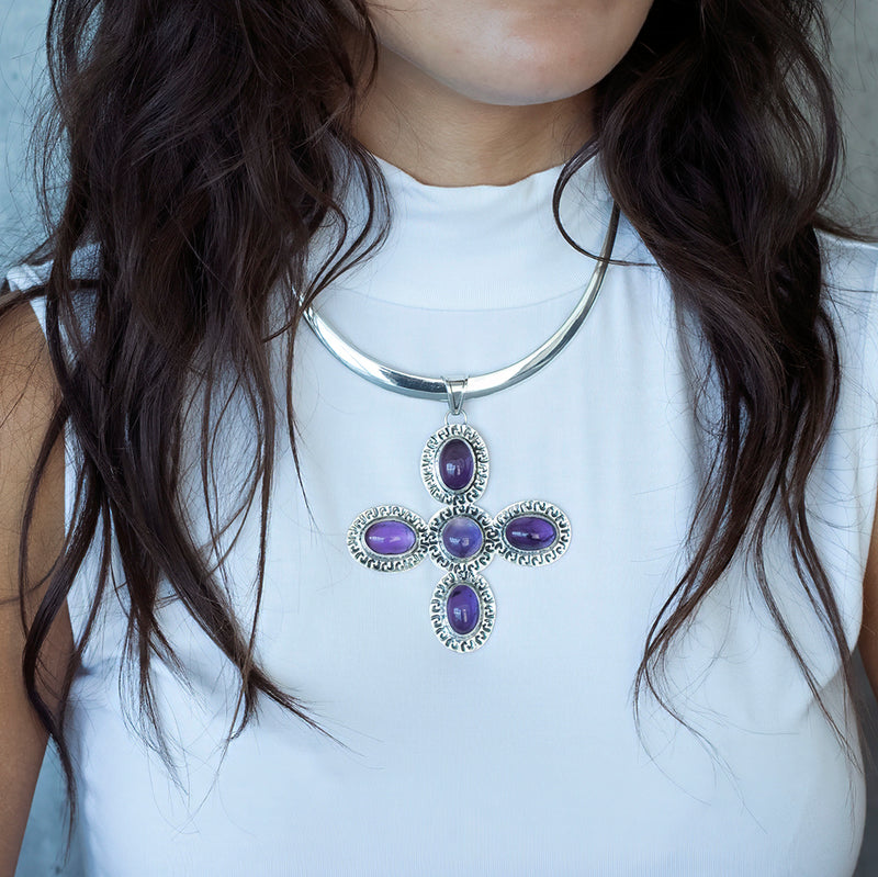 oversized amethyst cross pendant necklace