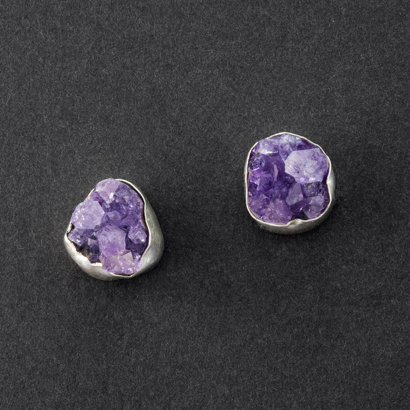 Amethyst Druzy Stud Earrings