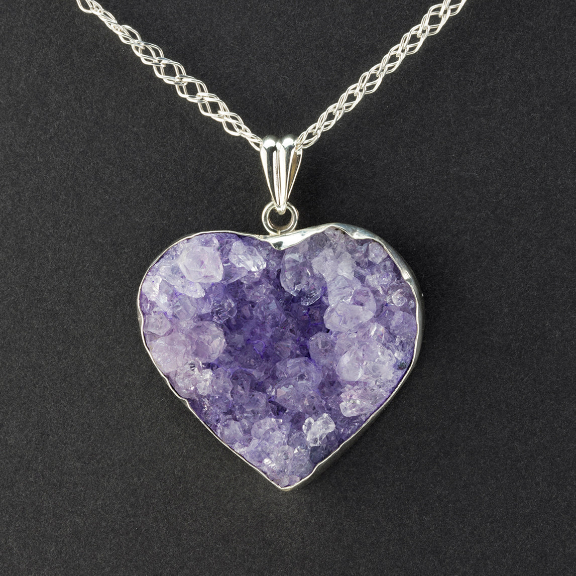 amethyst druzy heart pendant