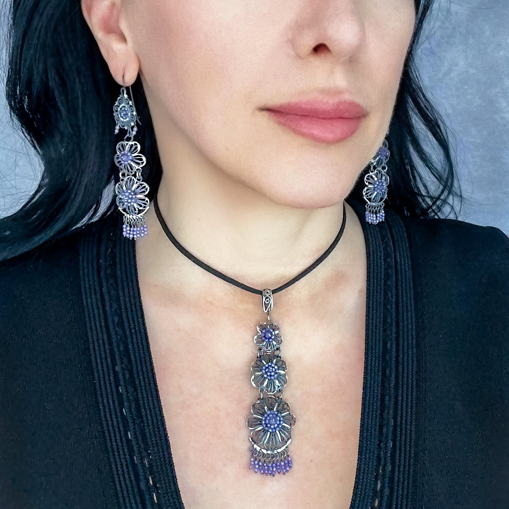 Amethyst Bloom Mexican Filigree Earrings