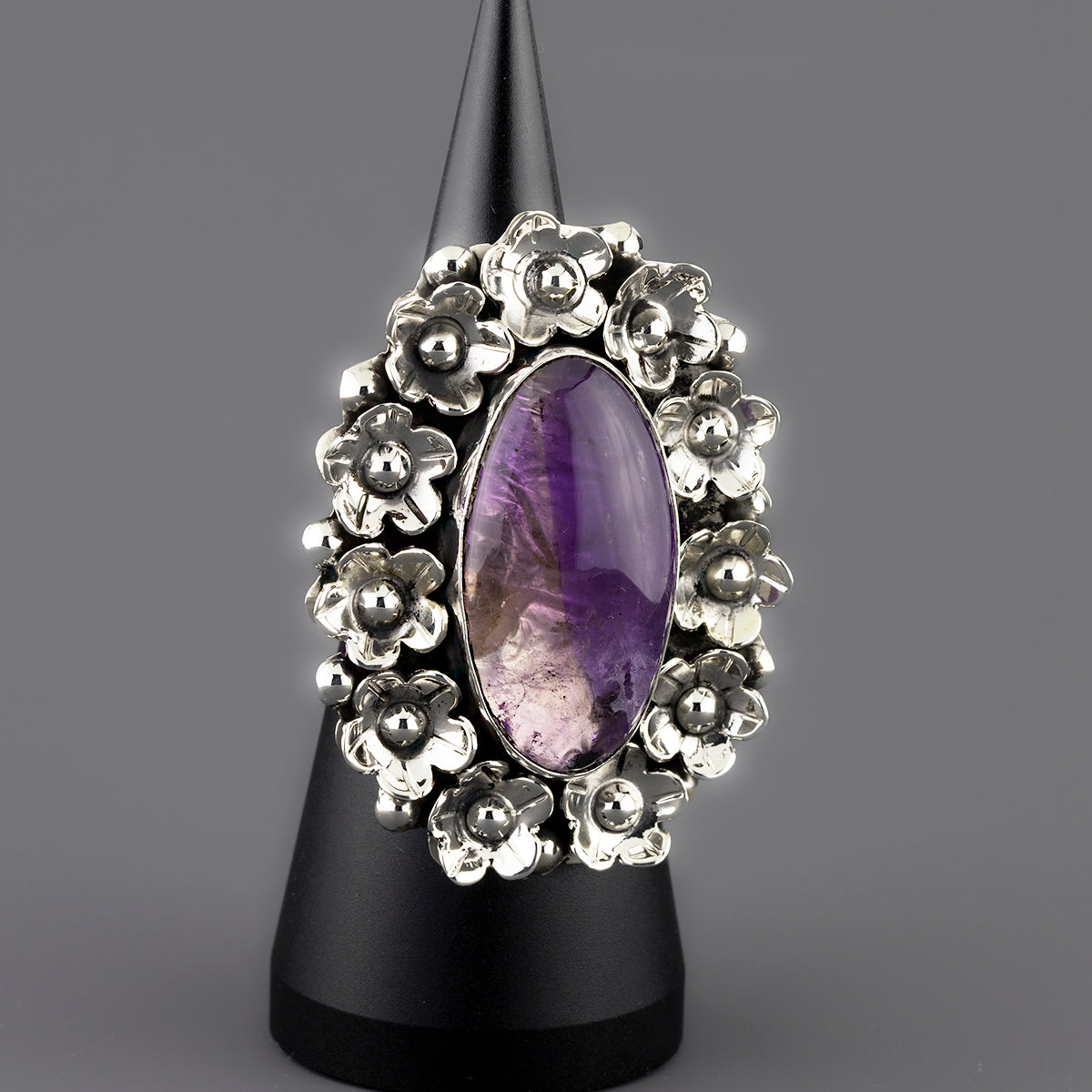 Amethyst Bloom Large Silver Ring