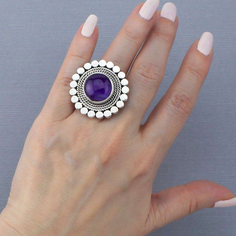 Royal Flush Large Amethyst Ring